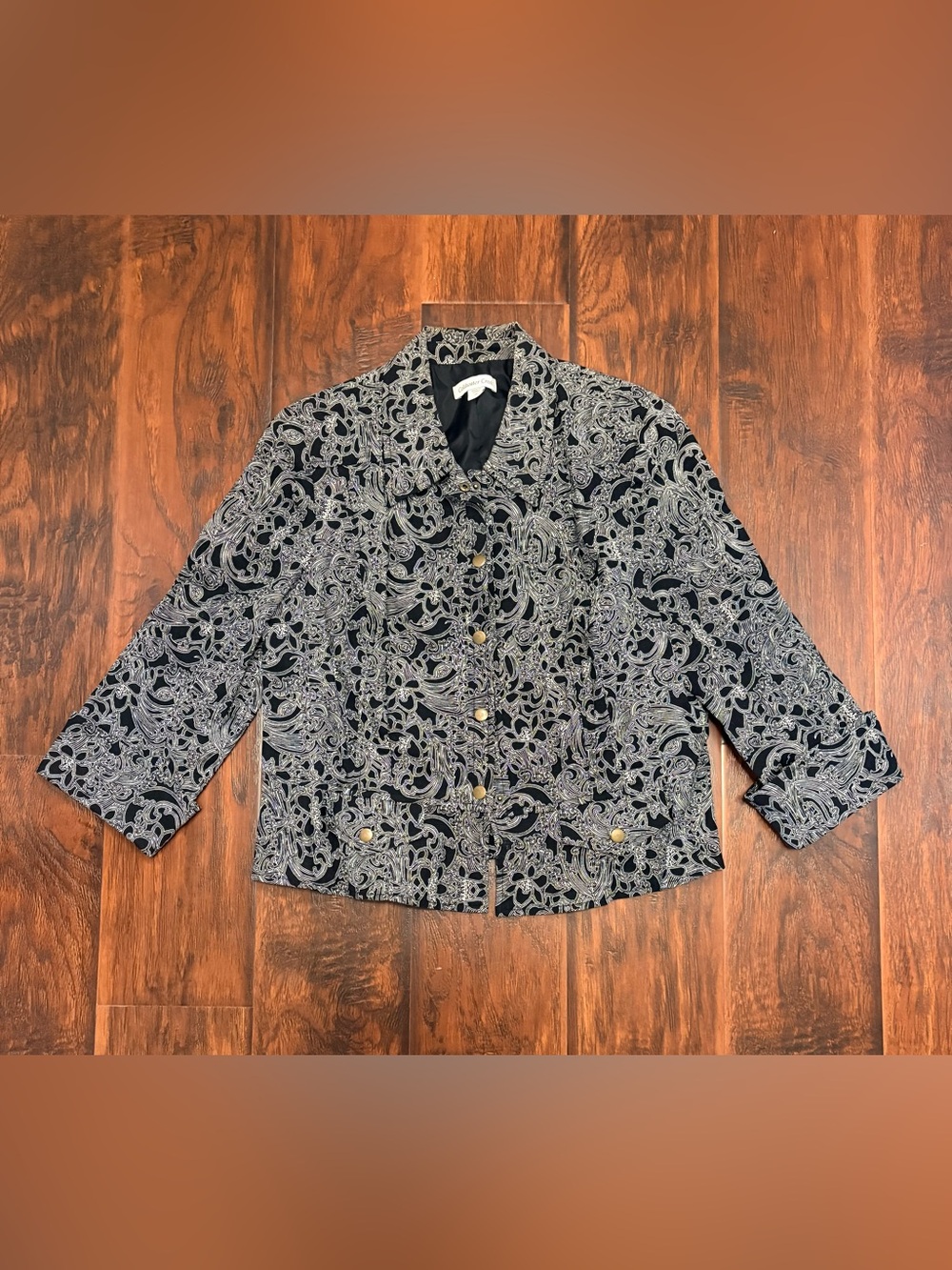Coldwater Creek Black White Paisley Print Button Front Jacket Size 14